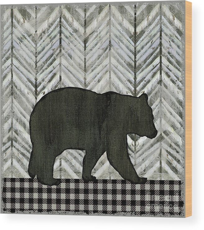 Mountain Wood Print featuring the painting Rustic Mountain Lodge Black Bear by Audrey Jeanne Roberts