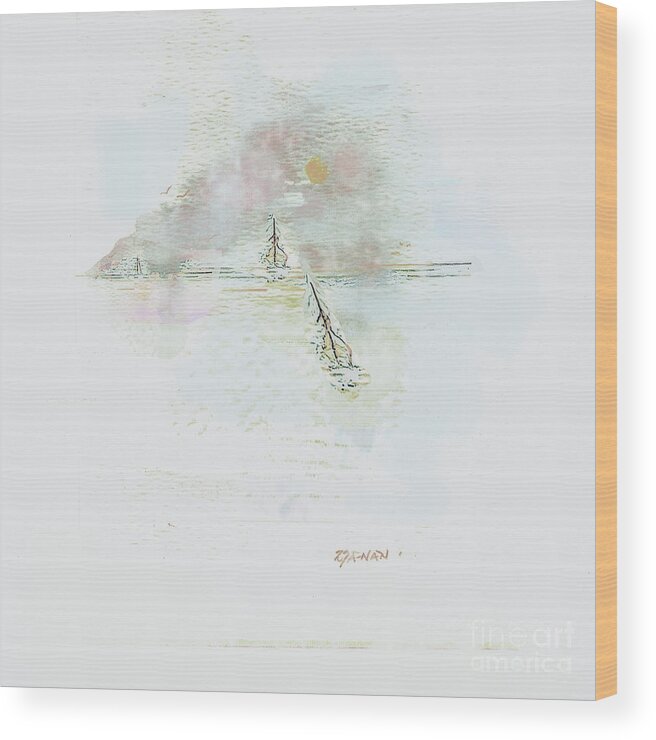 Original Watercolor Painting Wood Print featuring the painting Sailing Perspectives by Zsanan Studio