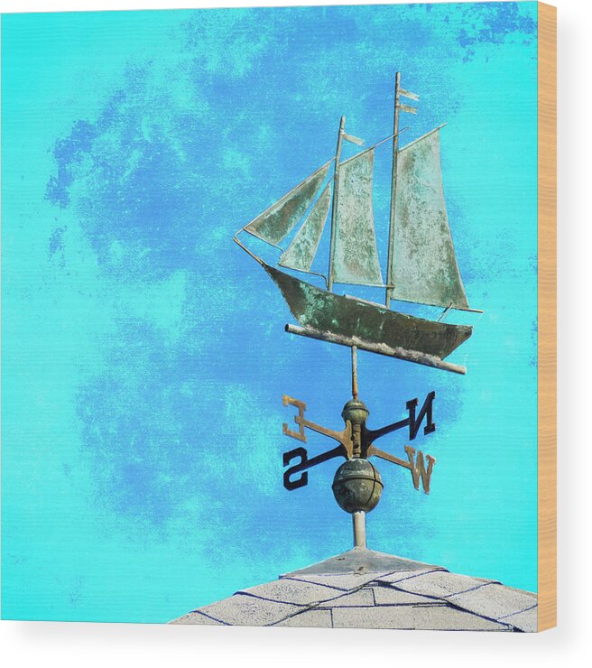 Weathervane Wood Print featuring the mixed media Sailing Ship Weathervane by Carol Leigh