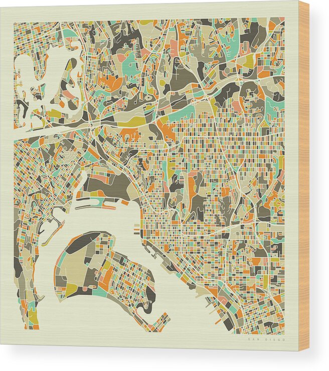 Map Art Wood Print featuring the digital art San Diego Map 1 by Jazzberry Blue