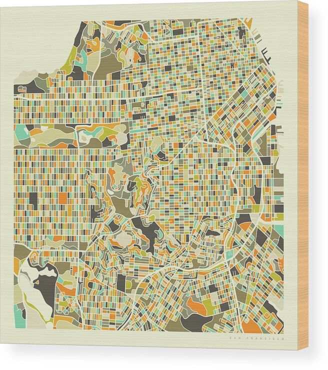 San Francisco Map Wood Print featuring the digital art San Francisco Map 1 by Jazzberry Blue