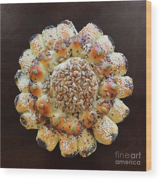 Bread Wood Print featuring the photograph Seeded Pull Apart Sourdough Flower 1 by Amy E Fraser