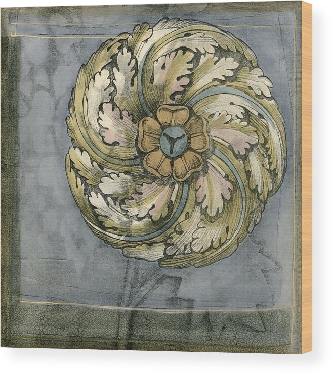 Decorative Elements Wood Print featuring the painting Small Rosette And Damask IIi (st) by Jennifer Goldberger