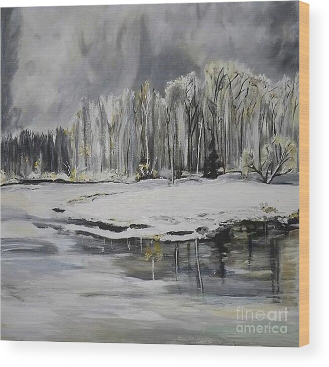 Acrylic Landscape Wood Print featuring the painting Snow Trees by Denise Morgan