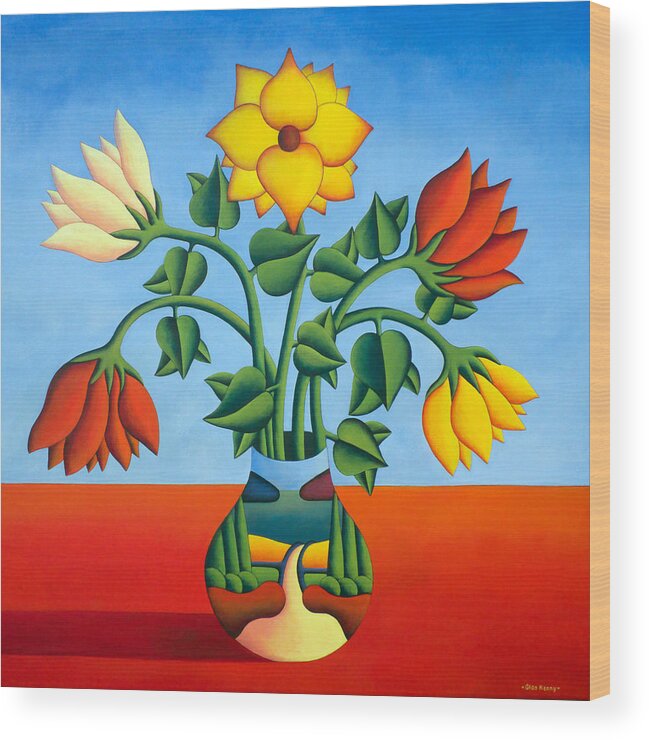 Flowers Wood Print featuring the painting Softvase with flowers by Alan Kenny