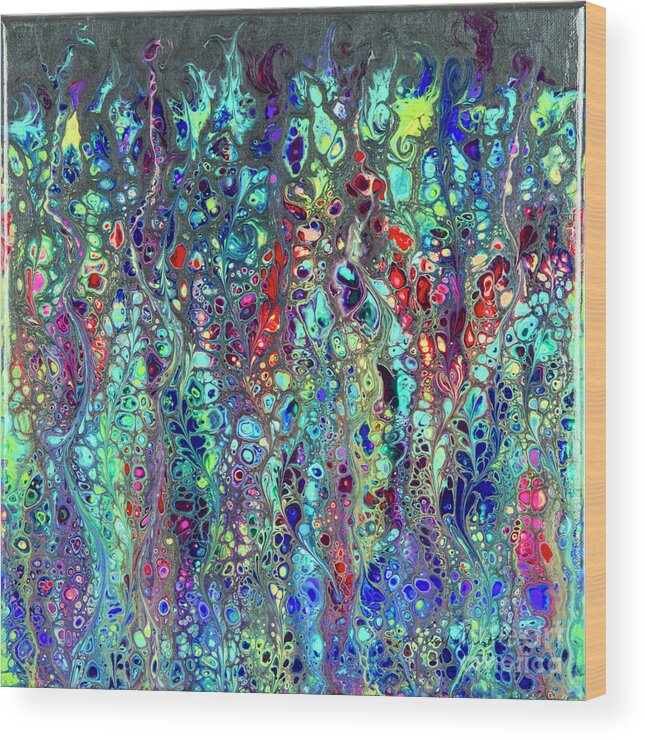 Poured Acrylics Wood Print featuring the painting Sorcerer's Garden by Lucy Arnold