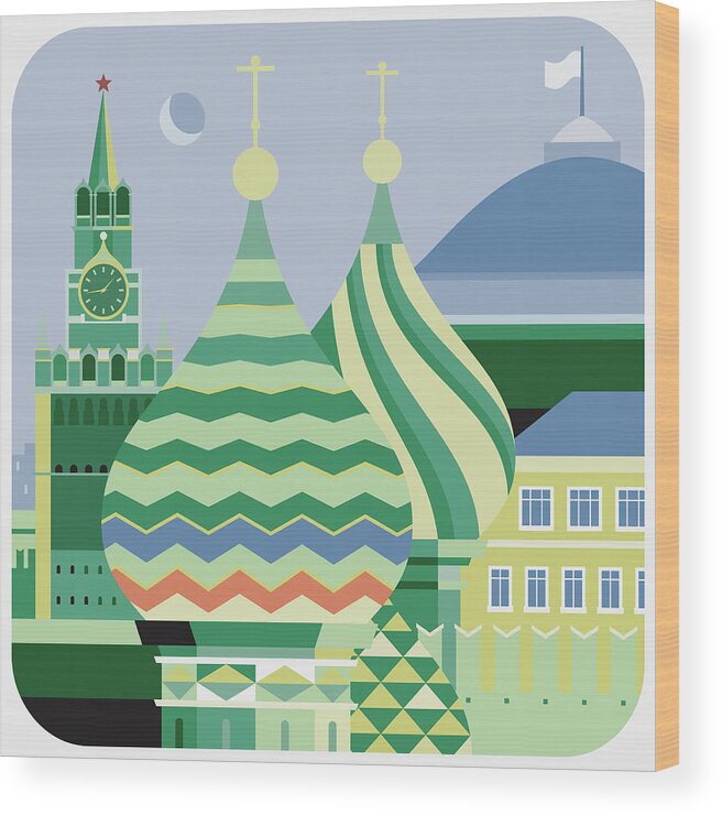 Outdoors Wood Print featuring the digital art Spires Of St Basils The Blessed by Nigel Sandor