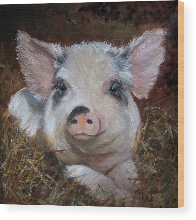 Pig Painting Wood Print featuring the painting Spot The Little Pig by Cheri Wollenberg