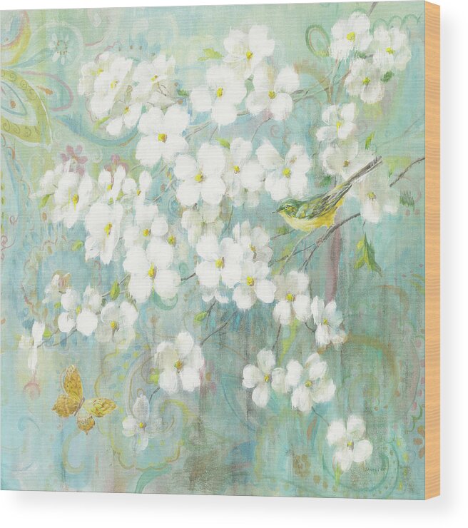 Animal Wood Print featuring the painting Spring Dream I Butterfly And Bird by Danhui Nai
