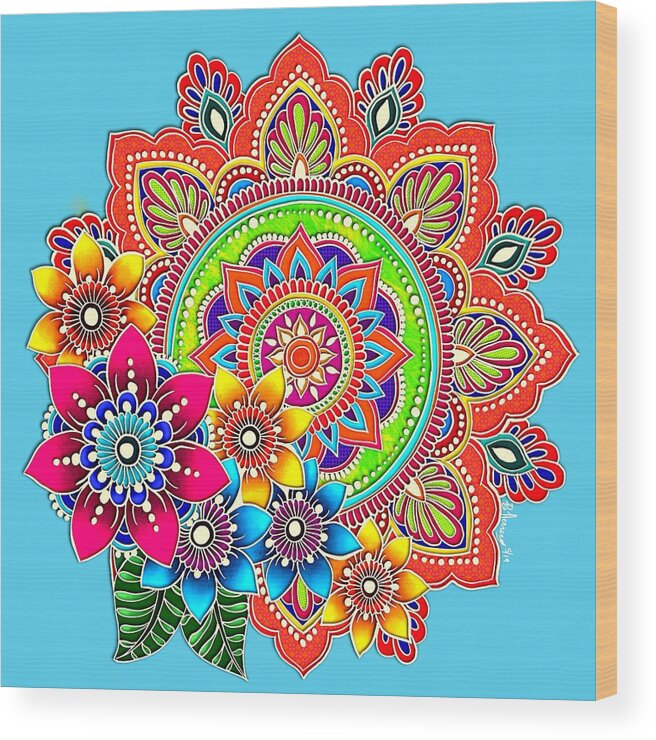 Mandala Wood Print featuring the painting Springtime Mandala by Becky Herrera