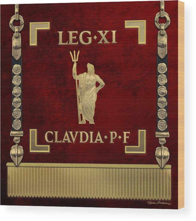‘rome’ Collection By Serge Averbukh Wood Print featuring the digital art Standard of the 11th Roman Legion - Vexillum of Legio XI Claudia by Serge Averbukh