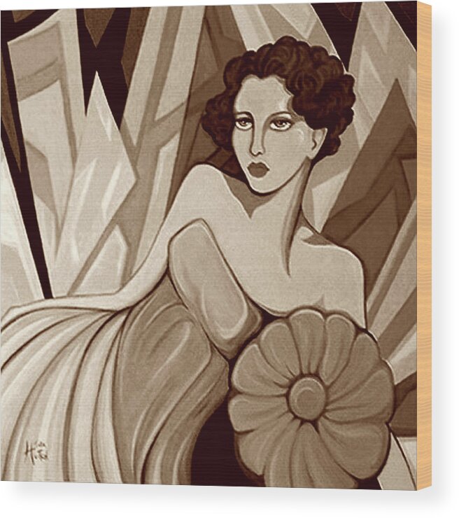Art Deco Wood Print featuring the painting Starlet 1935 in Sepia Tone by Tara Hutton