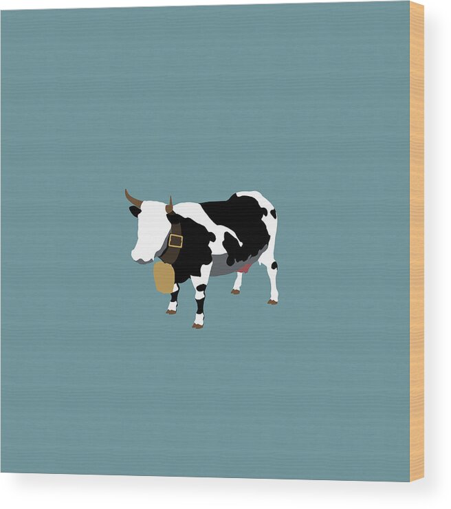 Horned Wood Print featuring the digital art Stereotypical Swiss Dairy Cow by Ralf Hiemisch