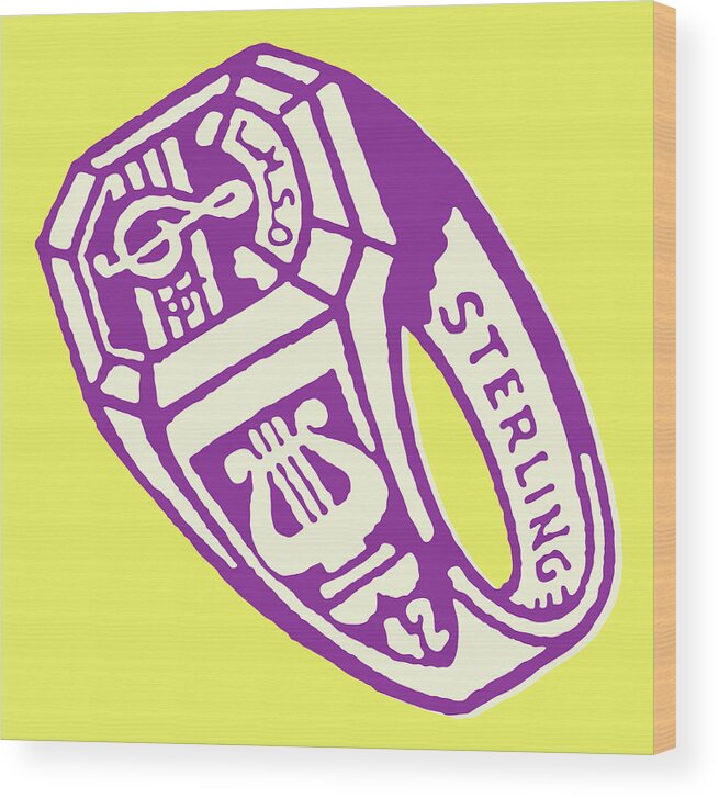 Accessories Wood Print featuring the drawing Sterling Silver Class Ring for Musician by CSA Images