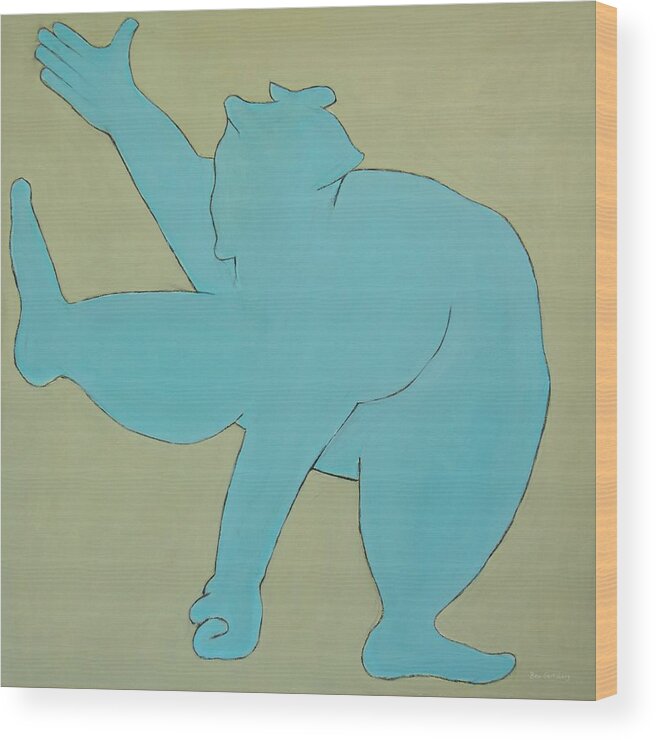 Figurative Abstract Wood Print featuring the painting Sumo Wrestler In Blue by Ben and Raisa Gertsberg