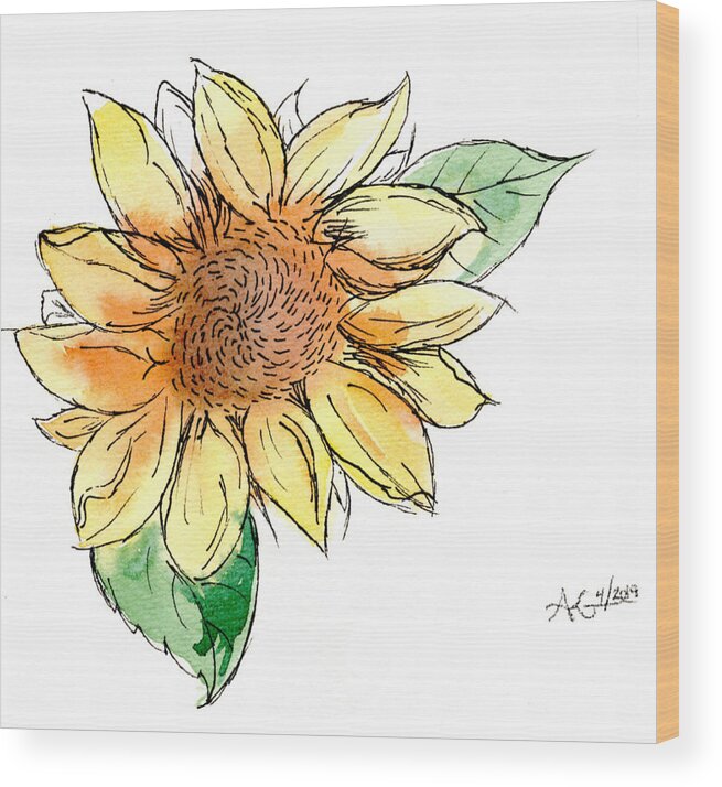 Sunflower Wood Print featuring the mixed media Sunflower Study by Alexis King-Glandon