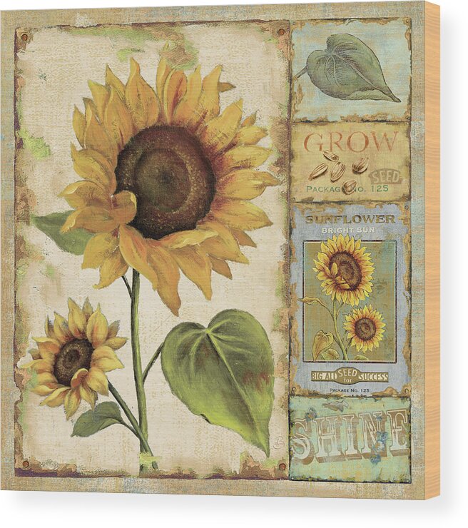 Sunflower Wood Print featuring the mixed media Sunny Day II by Daphn? B.