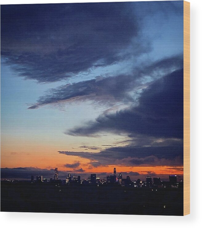 Daniel Wood Print featuring the painting Sunset over Austin by Daniel Nelson