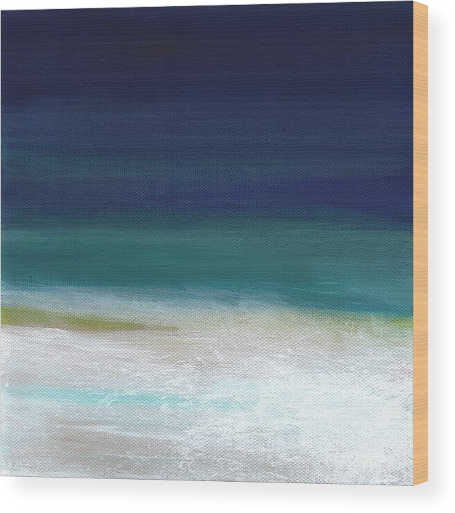 Abstract Wood Print featuring the painting Surf and Sky- abstract beach painting by Linda Woods
