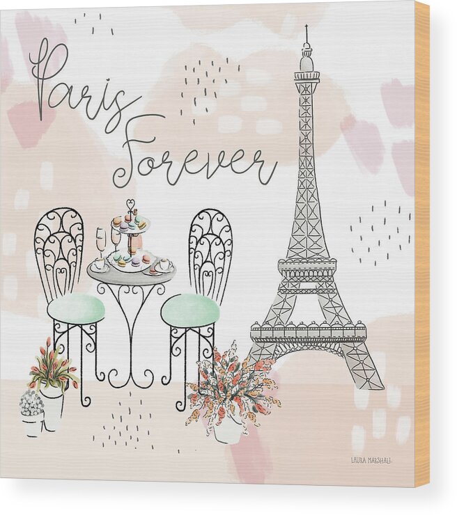 Bistro Wood Print featuring the painting Sweet Paris IIi by Laura Marshall