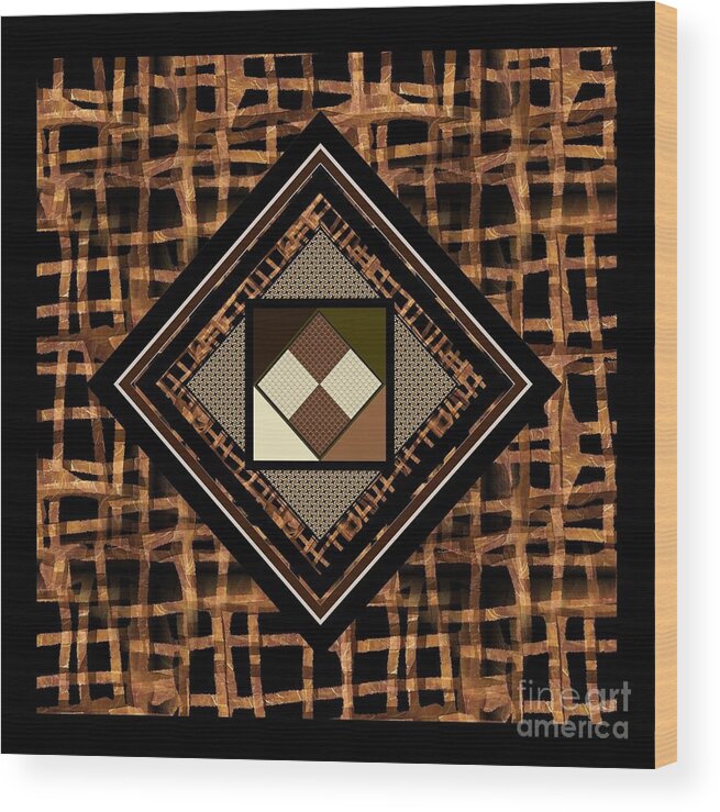 Tan Wood Print featuring the digital art Tan Black Woven Motif for Pillows by Delynn Addams