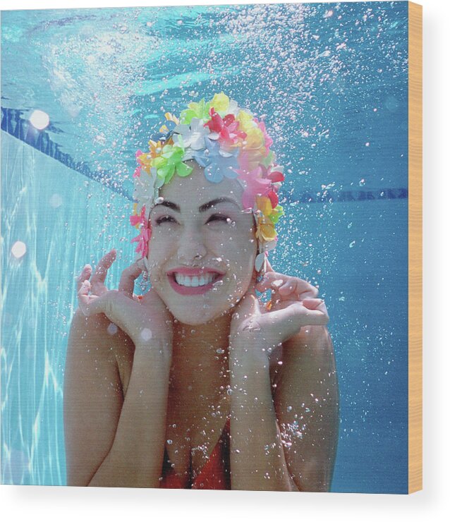 Underwater Wood Print featuring the photograph Teenage Girl 16-18 Underwater In Pool by Nancy Brown