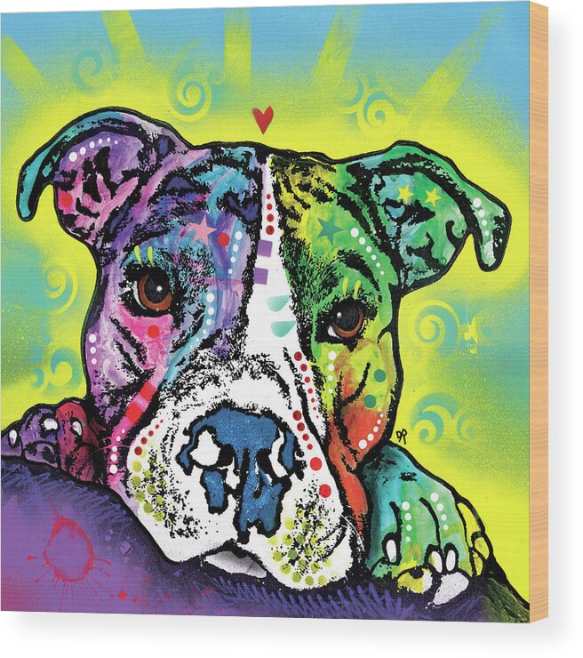 The Baby Pit Bull Wood Print featuring the mixed media The Baby Pit Bull by Dean Russo