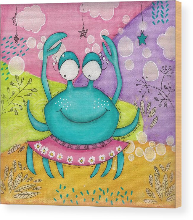 Crab Wood Print featuring the mixed media The crab in tutu by Barbara Orenya