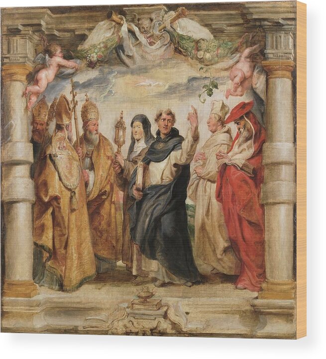 Peter Paul Rubens Wood Print featuring the painting 'The Defenders of the Eucharist'. Ca. 1625. Oil on panel. by Peter Paul Rubens -1577-1640-