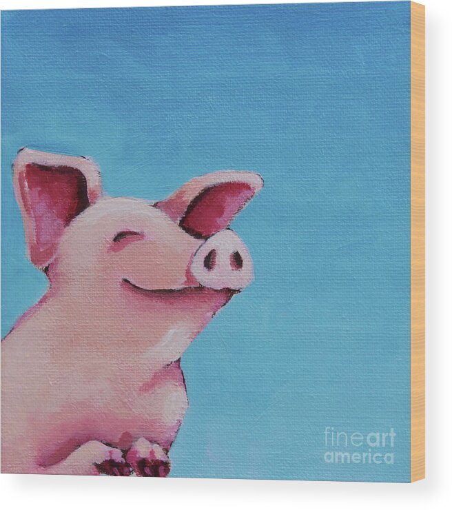 Pig Wood Print featuring the painting The happiest Pig by Lucia Stewart