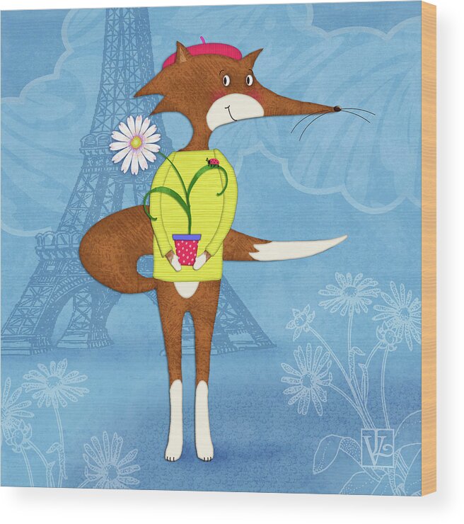 Fox Wood Print featuring the digital art The Letter F for French Fox by Valerie Drake Lesiak