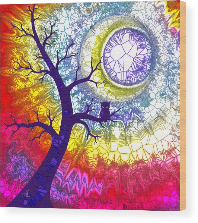 Tree Wood Print featuring the digital art The Moon by Agata Lindquist