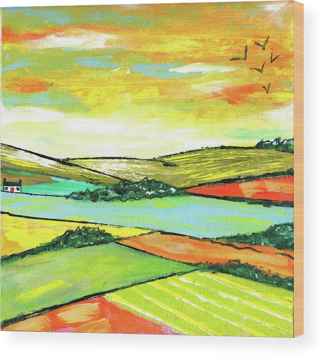 The Scottish Citrus Fields Wood Print featuring the painting The Scottish Citrus Fields by Caroline Duncan Art