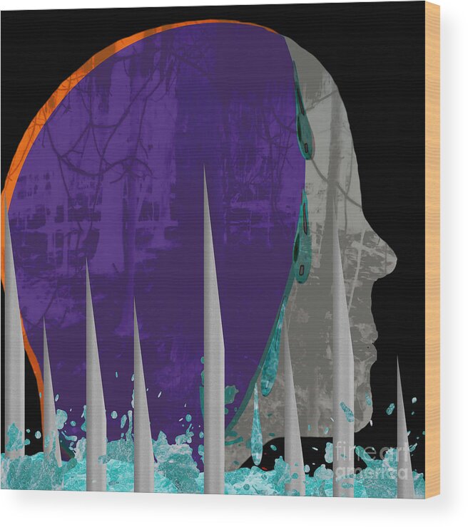 Profile Wood Print featuring the mixed media The Sea Of Regret by Diamante Lavendar