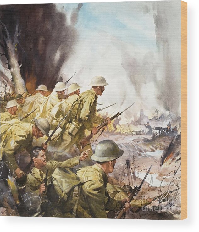 The Slaughter On The Somme Wood Print featuring the painting The Slaughter On The Somme by James Edwin Mcconnell