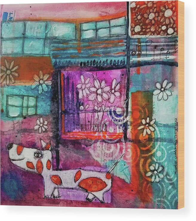 Dog Wood Print featuring the mixed media Thinking Happy Thoughts by Mimulux Patricia No
