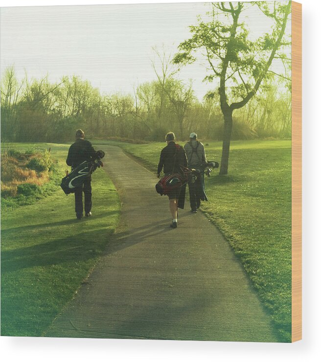 Grass Wood Print featuring the photograph Three Golfers by Chasing Light Photography Thomas Vela
