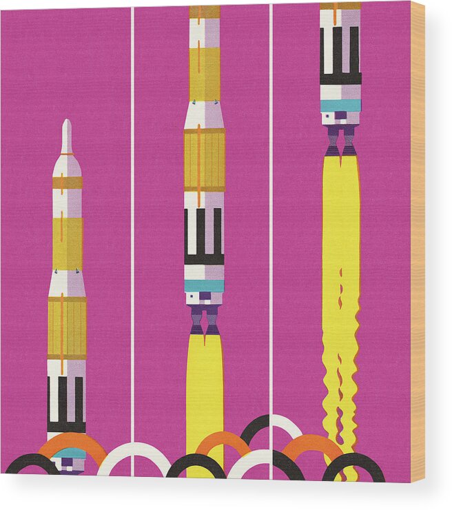 Blast Wood Print featuring the drawing Three Rockets Launched by CSA Images