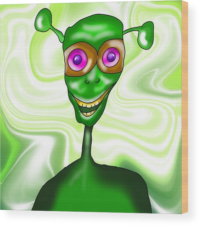 Ufo Male Wood Print featuring the painting UFO Male by Patricia Piotrak