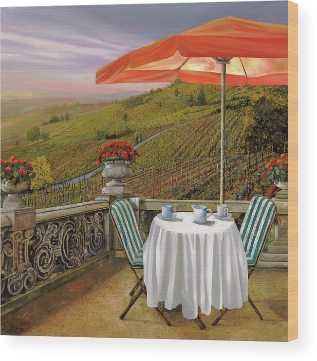 Vineyard Wood Print featuring the painting Un Caffe' Nelle Vigne by Guido Borelli