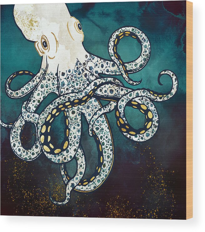 Octopus Wood Print featuring the digital art Underwater Dream VII by Spacefrog Designs