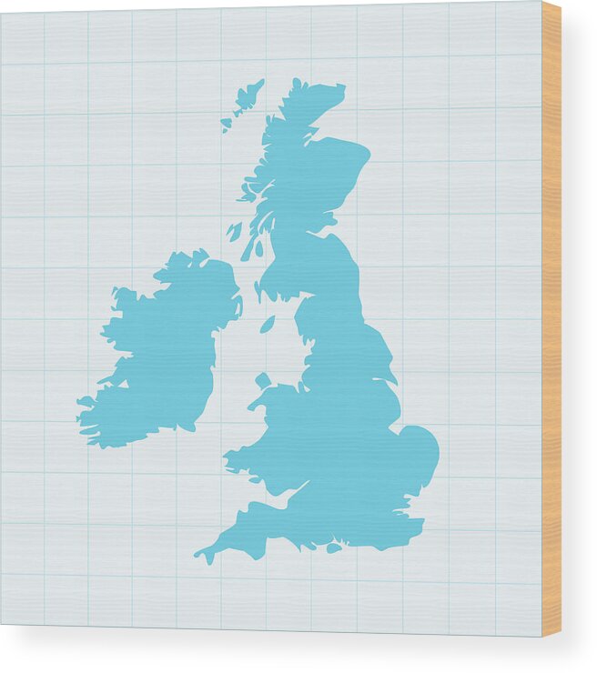 England Wood Print featuring the digital art United Kingdom Map On Grid On Blue by Iconeer