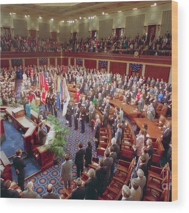 Event Wood Print featuring the photograph U.s. Congress Reciting The Pledge by Bettmann