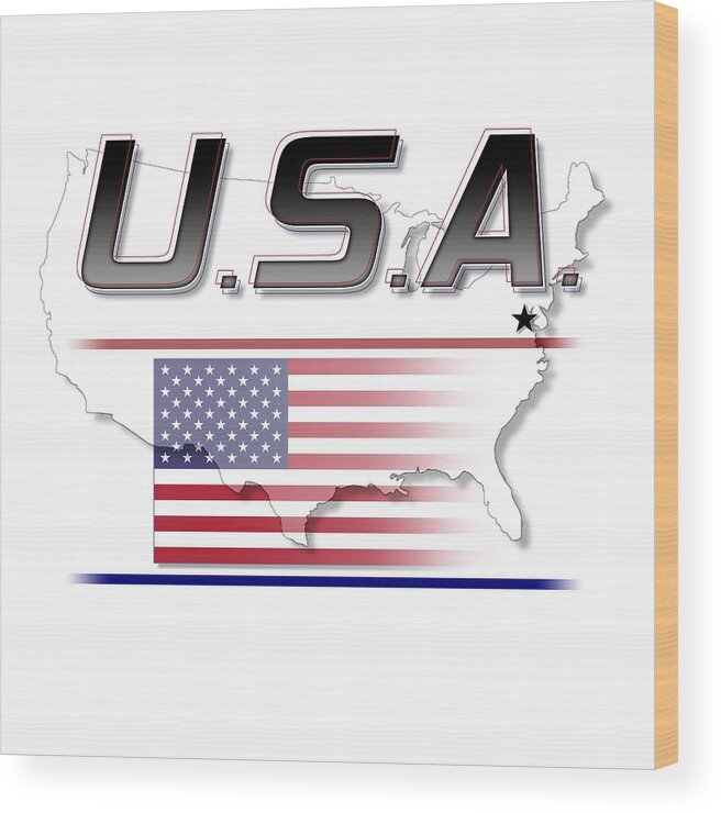 United States Wood Print featuring the digital art U.S.A. Horizontal Print by Rick Bartrand