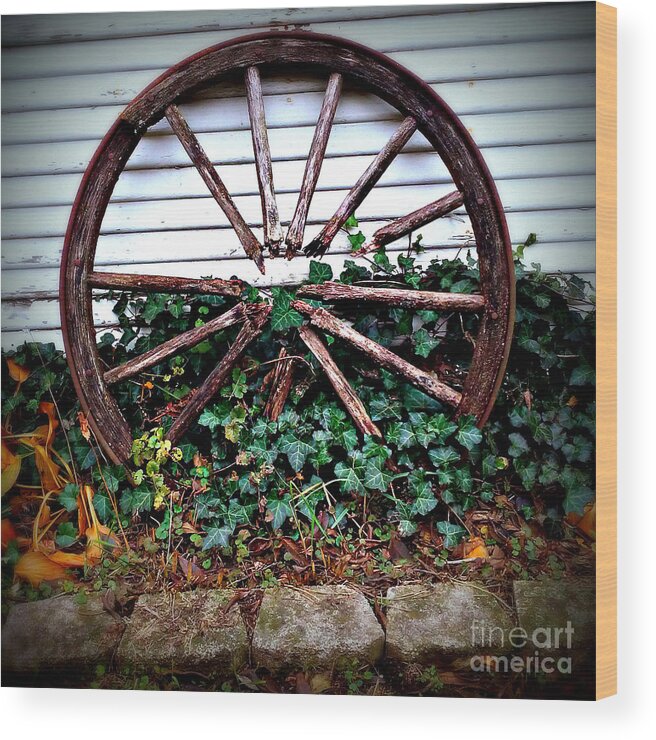 Square Wood Print featuring the photograph Wagon Wheel Circle and Lines by Frank J Casella