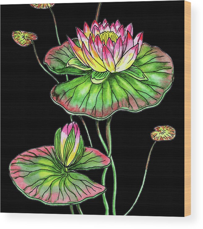 Waterlily Wood Print featuring the painting Watercolor Flower Waterlily by Irina Sztukowski