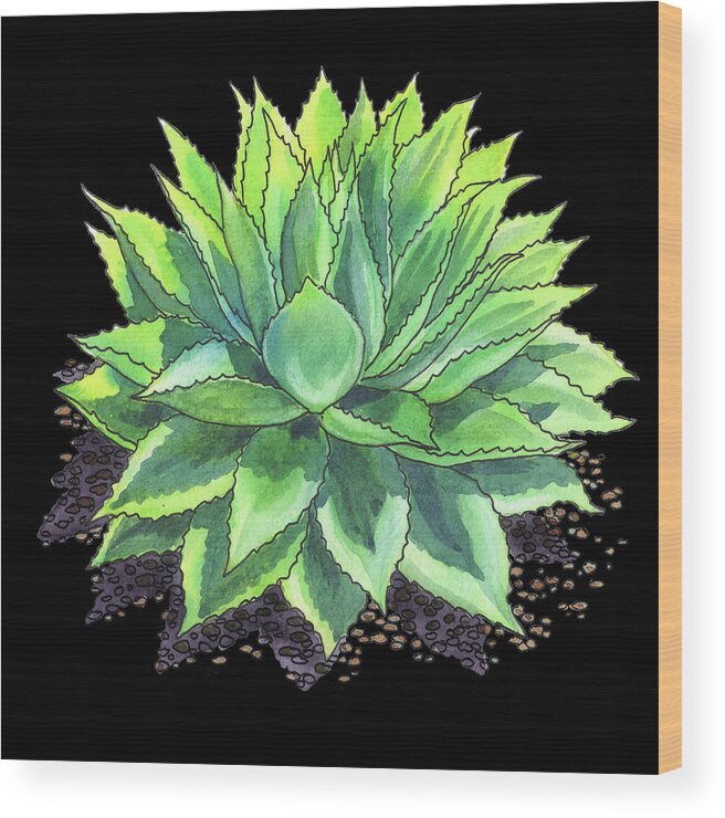 Succulent Wood Print featuring the painting Whale Tongue Agave Succulent Plant Watercolor by Irina Sztukowski