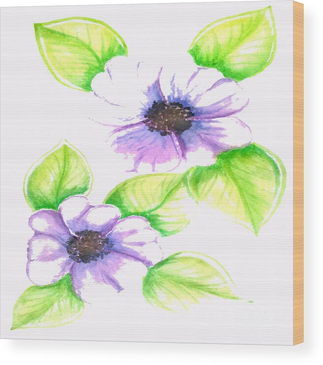 White Wood Print featuring the painting White and Lavender Flower Painting by Delynn Addams