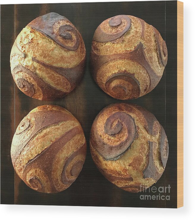 Bread Wood Print featuring the photograph White And Rye Sourdough Spiral Set 3 by Amy E Fraser