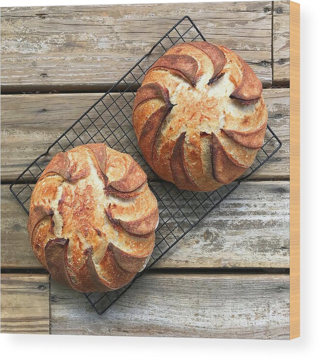 Bread Wood Print featuring the photograph White and Rye Sourdough Swirls by Amy E Fraser